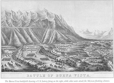 Litografía por Frances Flora Bond basada en "La batalla de Buena Vista" de Joseph H. Eaton 